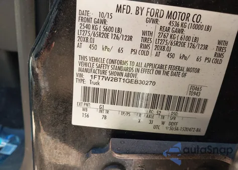 2016 Ford F-250 Lariat из США, поврежденный, VIN 1FT7W2BT1GEB30270